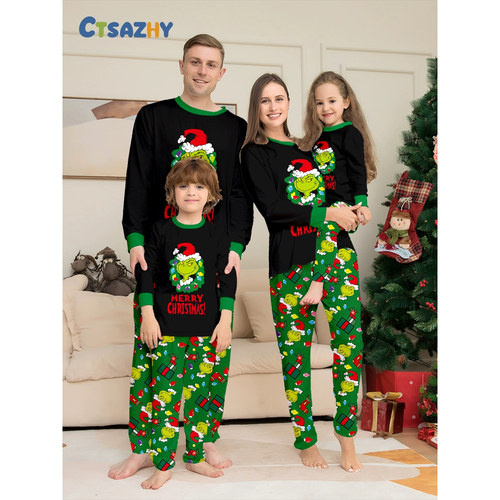 Christmas parent-child outfit, printed home clothes, pajamas