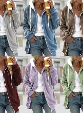 Relaxed plush zippered hooded jacket 宽松毛绒拉链连帽外套