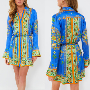 positioning printed long Lace dress waistband sleeved 裙