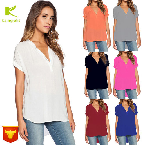 V-neck short sleeve chiffon shirt women big size XXXXL tops