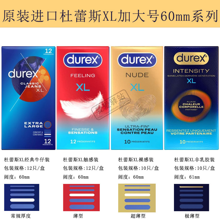 原装进口杜蕾斯加大号安全套Durex超薄非乳胶特大码60mm避孕套