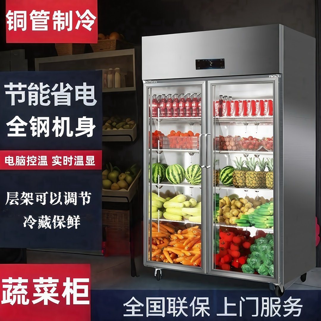蔬菜展示柜商用点菜冷藏水果保鲜柜双开门立式饭店厨房大容量冰箱,厨房电器,展示柜,淘宝优惠券,粉丝福利购,淘宝优惠卷
