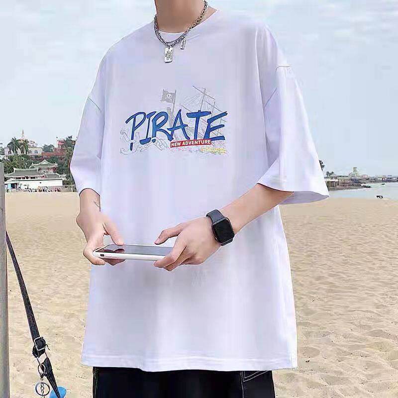 港风短袖t恤男宽松大码夏季ins潮牌潮流卡通印花上衣半袖情侣体恤