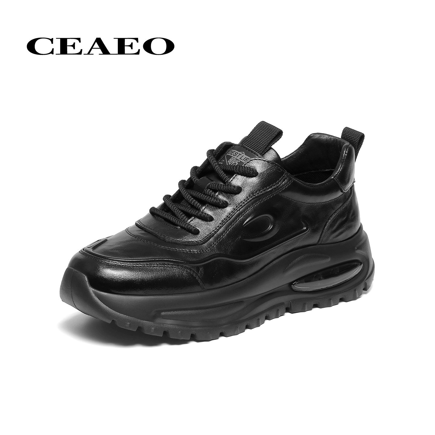 西二男士真皮运动时尚休闲鞋男2025秋季新款牛皮厚底增高SH5D3606