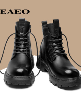 西二男士真皮高帮马丁靴男2025冬季牛皮厚底增高加绒保暖D24W2268