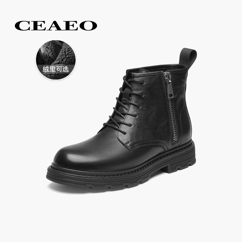 CEAEO男鞋加绒马丁靴男厚底