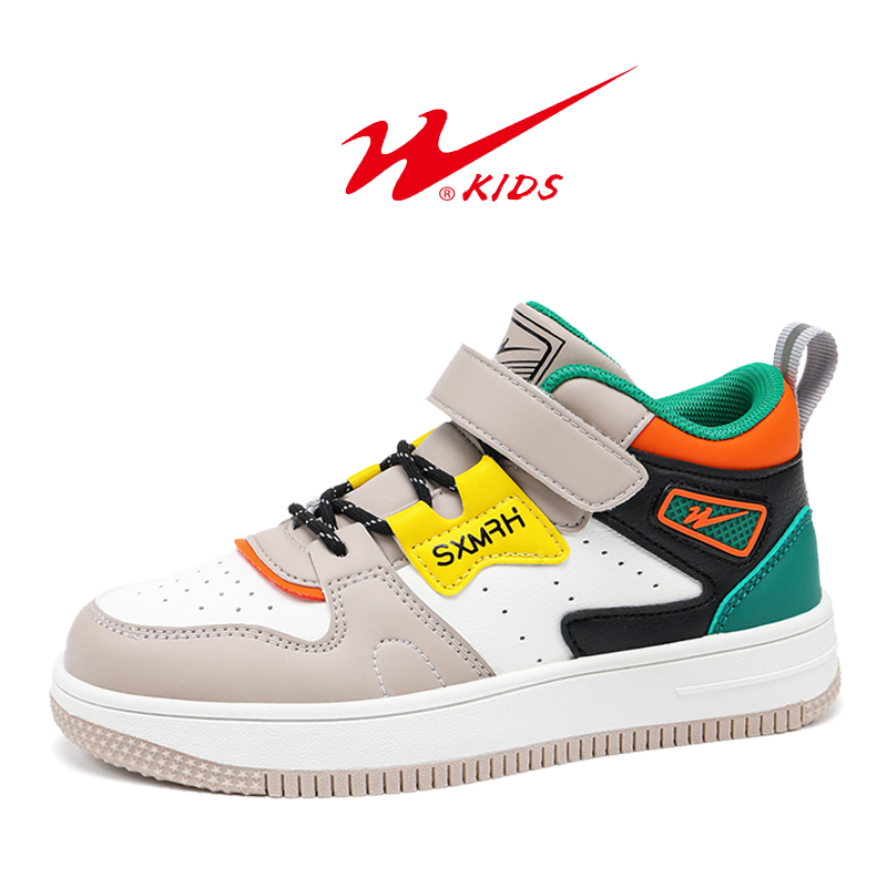 双星童鞋2023秋冬新款儿童运动鞋男童女孩皮面防水休闲鞋白色板鞋