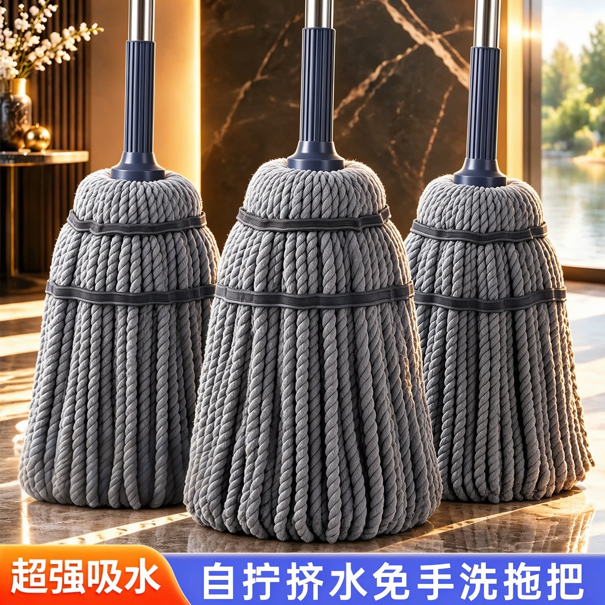 佳帮手免手洗自拧水拖把老式家用一拖净超强吸水干湿两用加厚拖布