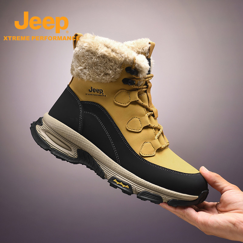 JEEP/吉普冬季男士款雪地靴加绒保暖休闲棉鞋户外防滑登山徒步鞋