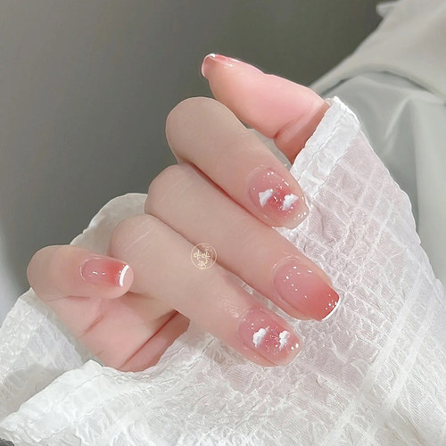 穿戴式美甲贴片短款渐变云朵星云