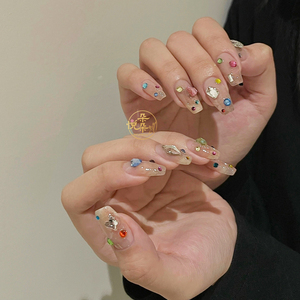 小猴子同款宝石美甲糖果钻蝴蝶钻爱心彩钻穿戴甲贴片成品甲片孕妇