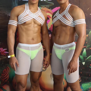 性感情趣单层裆布尼龙男士内裤平角裤低腰网亲肤贴身提臀舒适顺滑