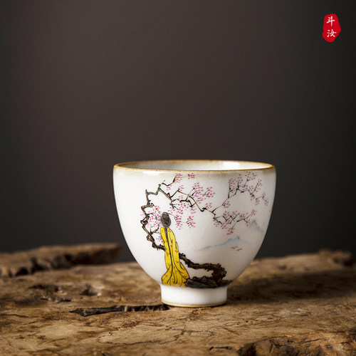 手绘仕女汝窑主人杯景德镇中式复古茶杯纯手工品茗杯高端陶瓷单杯 - 封面