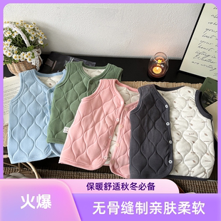 男女儿童无骨保暖加厚马甲秋冬宝宝校服神器打底内穿三层加棉坎肩