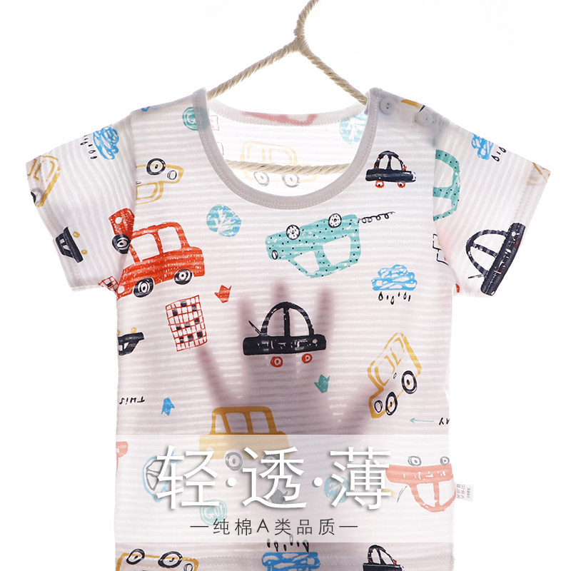 BABY SUMMER SHORT SLEEVE SET COTTON BABY THIN TWO-PIECE SET OF PAJAMAS FOR BOYS AND GIRLS COTTON SHORTS AIR-CONDITIONED SUIT