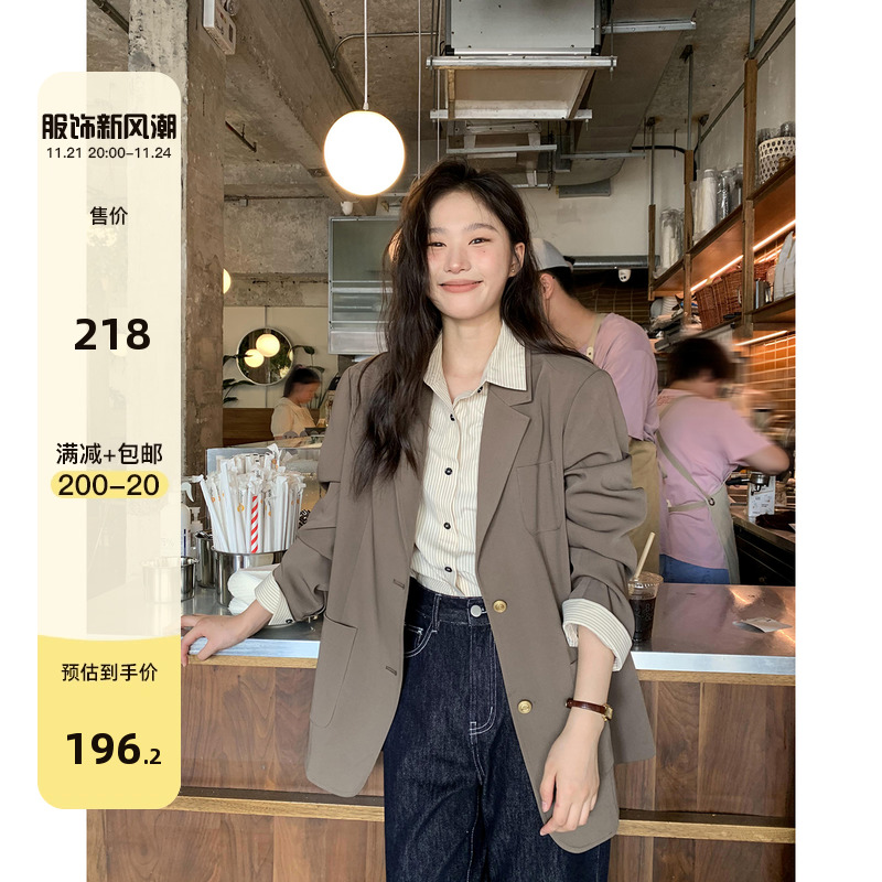 你好卡农 廓形感休闲风西装外套女秋季2023年新款宽松小个子西服