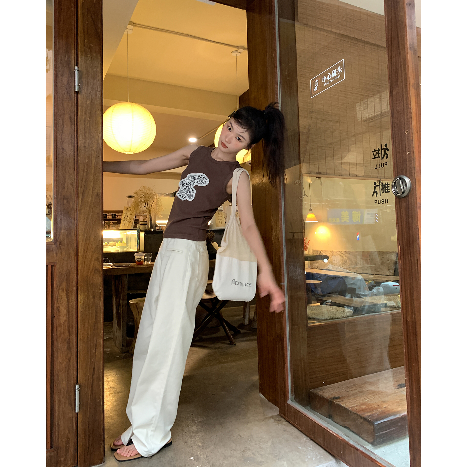 你好卡农 直筒白色牛仔裤女夏季2023新款高腰宽松小个子休闲裤子