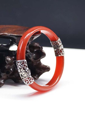 复古中国红古典纯银手镯