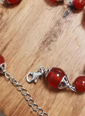 牡丹缘复古原创本命年925银玛瑙手链福缘红色配饰礼物