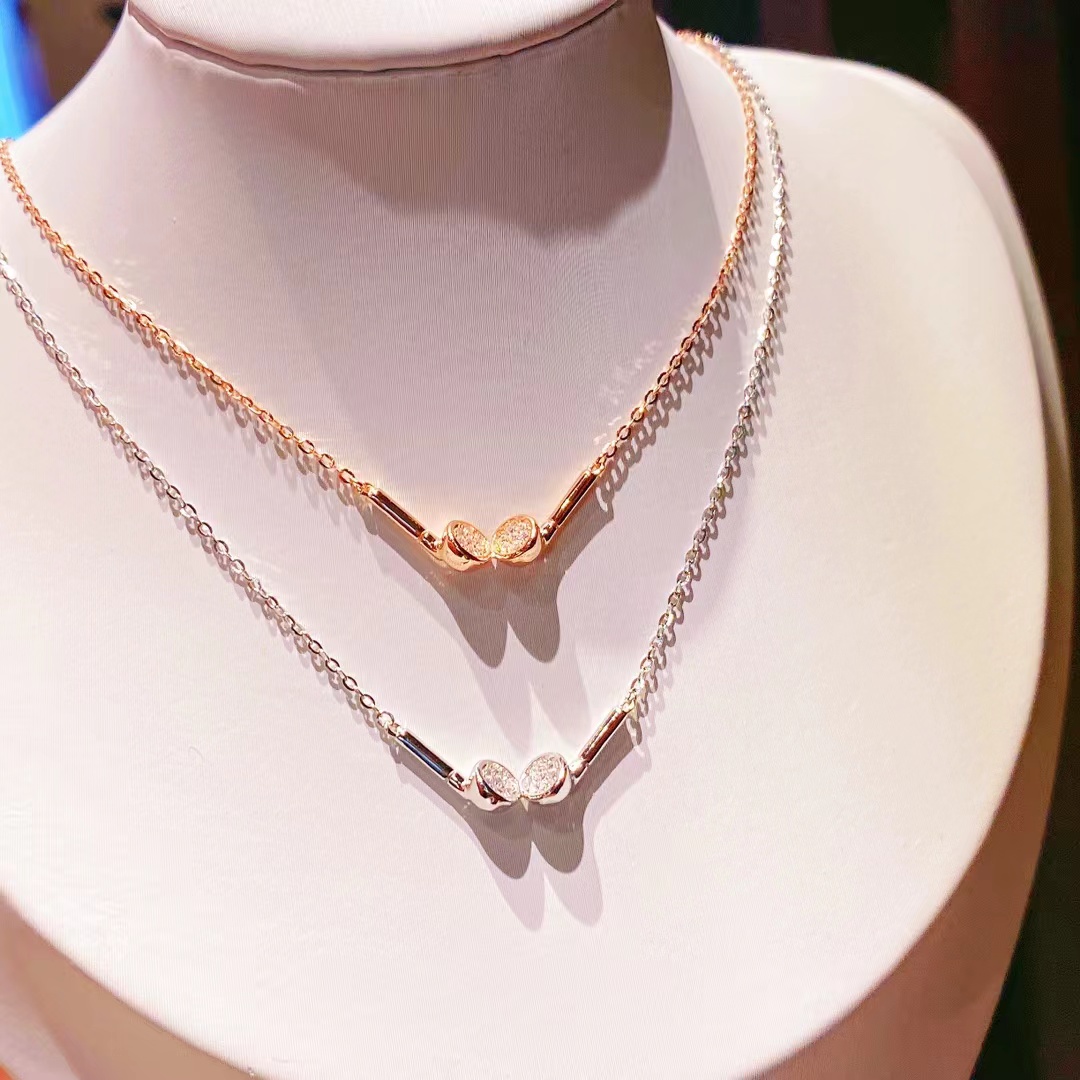 新款925银套链锁骨链小众文艺甜美奢华项链蝴蝶结满钻小耳机银链