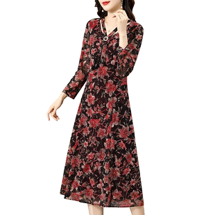 香妮芬高端精致碎花台湾纱妈妈连衣裙女2025新款秋夏减龄漂亮裙子