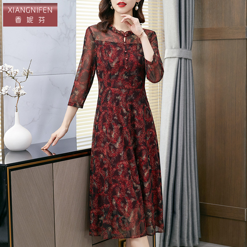 香妮芬台湾纱中年妈妈洋气连衣裙