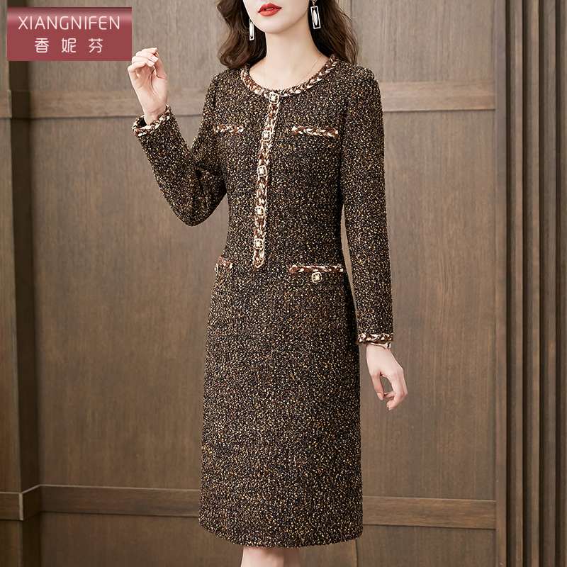 香妮芬高端气质贵妇人小香风连衣裙女中长款修身显瘦2025秋季新款