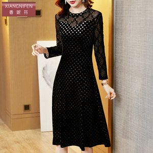 香妮芬高贵优雅妈妈休闲连衣裙女2026新款春季长袖阔太太贵夫人裙