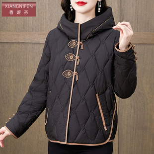 香妮芬中国风高端白鹅绒羽绒服女2025新款冬季短款小个子妈妈外套