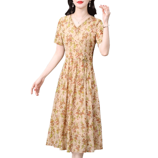 香妮芬端庄大气妈妈洋气高贵连衣裙2026夏季新款遮肚纱网短袖裙子