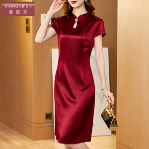 香妮芬高端醋酸结婚妈妈婚宴礼服2026新款夏高贵优雅喜婆婆连衣裙