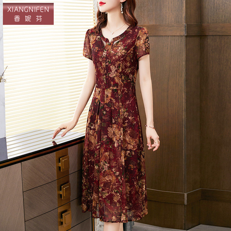 香妮芬高端连衣裙奢华大牌中年妈妈洋气2023新款夏季收腰显瘦裙子