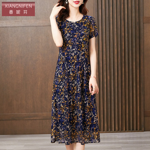 香妮芬高端台湾纱弹力收腰妈妈连衣裙2026新款气质夏装洋气气质女