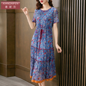 香妮芬台湾网纱收腰显瘦休闲连衣裙女2026新款夏时尚中年妈妈减龄