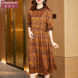 香妮芬贵夫人阔太太真丝香云纱气质连衣裙女2026新款夏季桑蚕丝裙