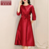 香妮芬2026连衣裙女春秋中袖蝴蝶结收腰显瘦妈妈装宴会礼服裙