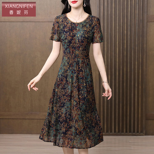 香妮芬端庄大气妈妈连衣裙高端轻奢高级感2025夏季新款小个子裙子