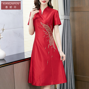 香妮芬高端时尚妈妈婚宴礼服连衣裙2026新款夏高贵优雅喜婆婆短袖
