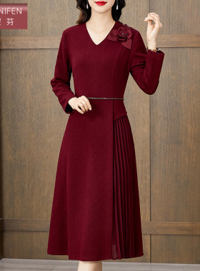 香妮芬红色高端气质职业风女神范连衣裙女2025新款春季季长袖裙子