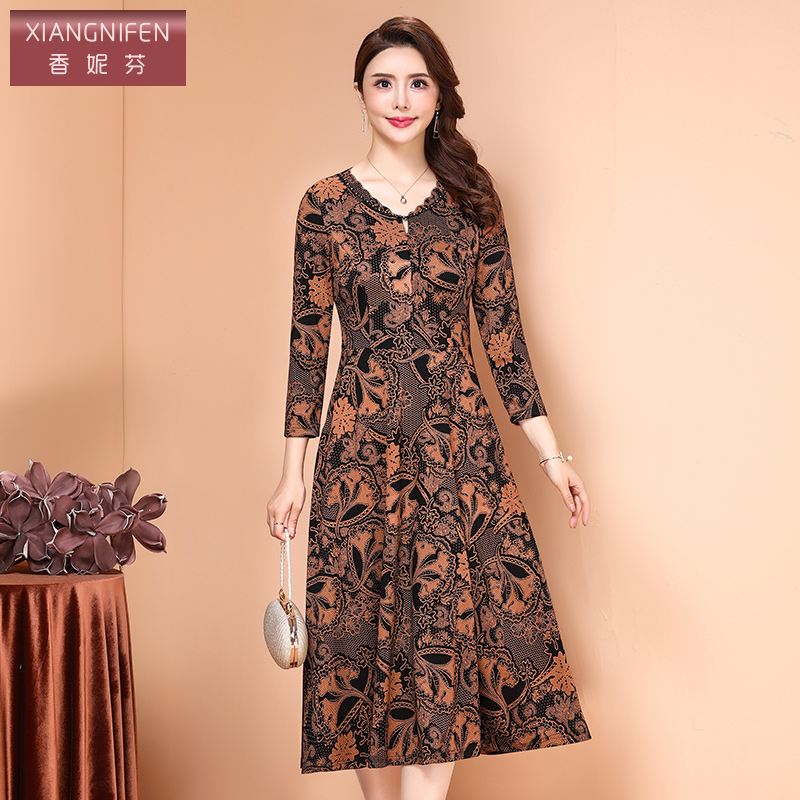 香妮芬中年风弹力新款高贵连衣裙