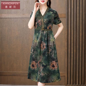 香妮芬阔太太贵夫人真丝香云纱连衣裙女2026新款夏季妈妈桑蚕丝裙