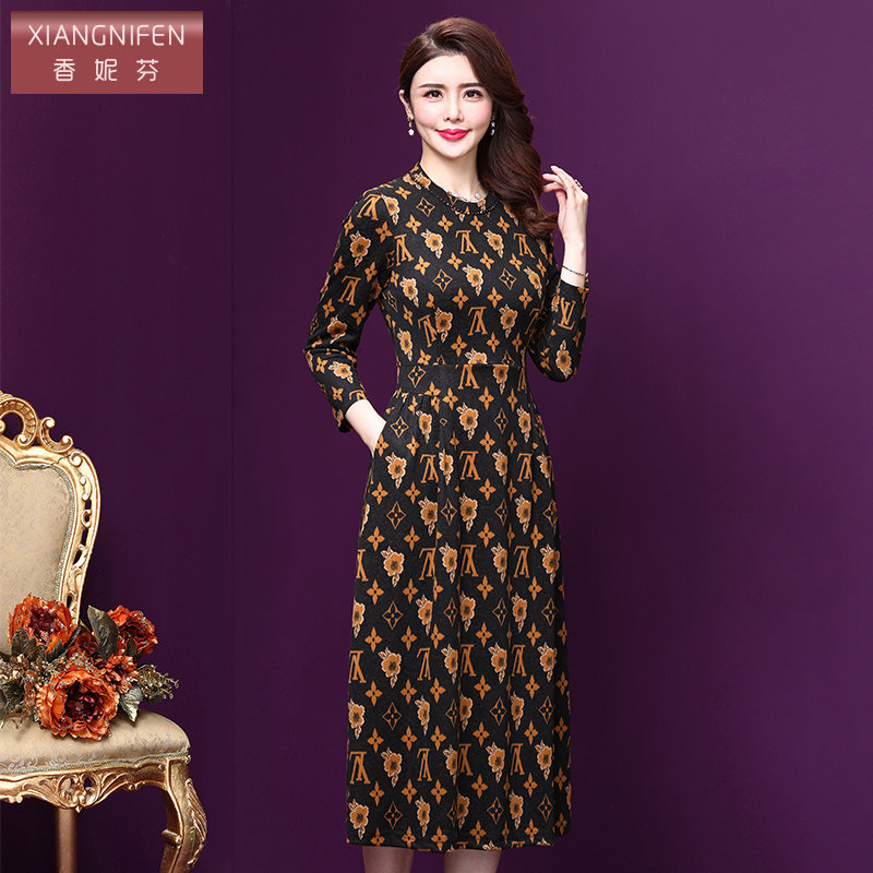 香妮芬2026春季新款羊毛连衣裙洋气中长款七分袖高贵减龄气质女装 - 香妮芬旗舰店出品