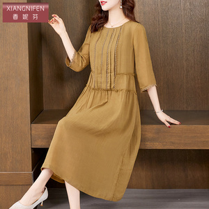 香妮芬苎麻高端贵夫人阔太太休闲连衣裙女2026新款春季宽松气质裙