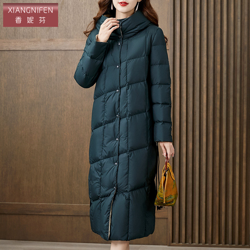 香妮芬气质白鹅绒羽绒服女长款过膝2026新款冬季修身保暖连帽外套