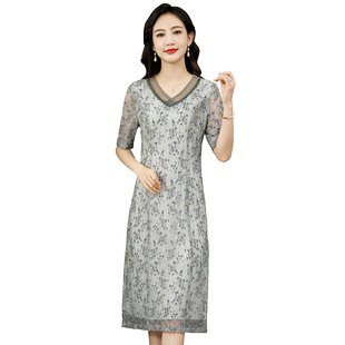 香妮芬高端精致蕾丝连衣裙女2026新款夏季妈妈遮肚子减龄休闲裙子
