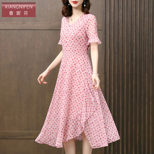 香妮芬台湾纱洋气减龄高端奢华精致妈妈休闲连衣裙女夏季202新款