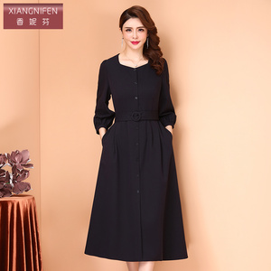 香妮芬大摆连衣裙收腰显瘦2026年春秋新款中长款遮肚修身气质女装