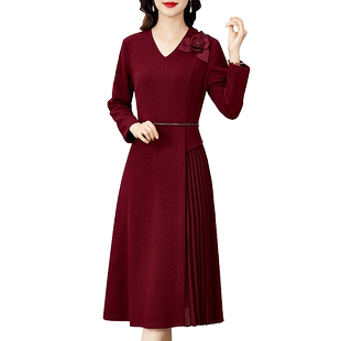 香妮芬红色高端气质职业风女神范连衣裙女2025新款秋季季长袖裙子