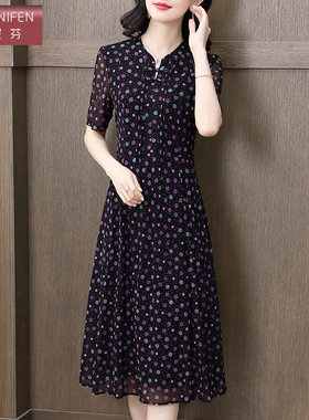 香妮芬气质中年妈妈连衣裙显瘦裙子2026夏季新款夏装洋气短袖碎花