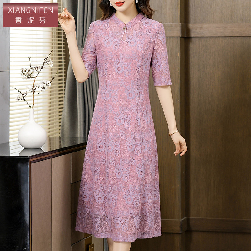 香妮芬气质蕾丝连衣裙女神范高端奢华大牌2023新款高贵阔太太裙子